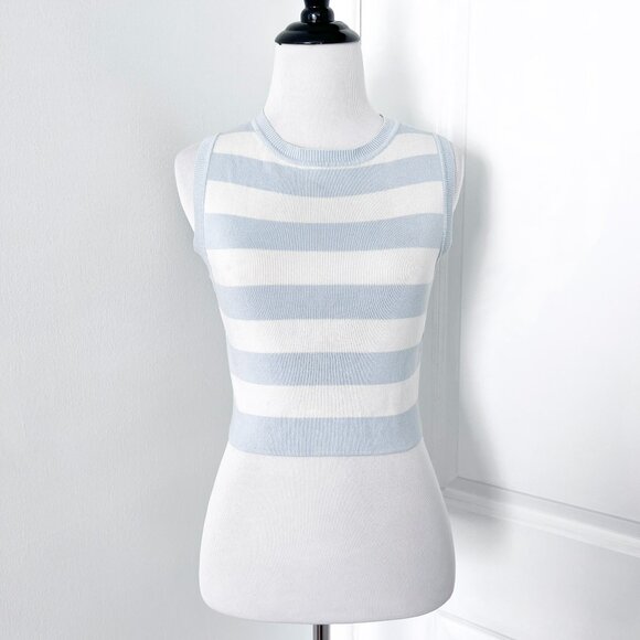 Zara Light Blue and White Striped Cropped Knit Top - Picture 1 of 4
